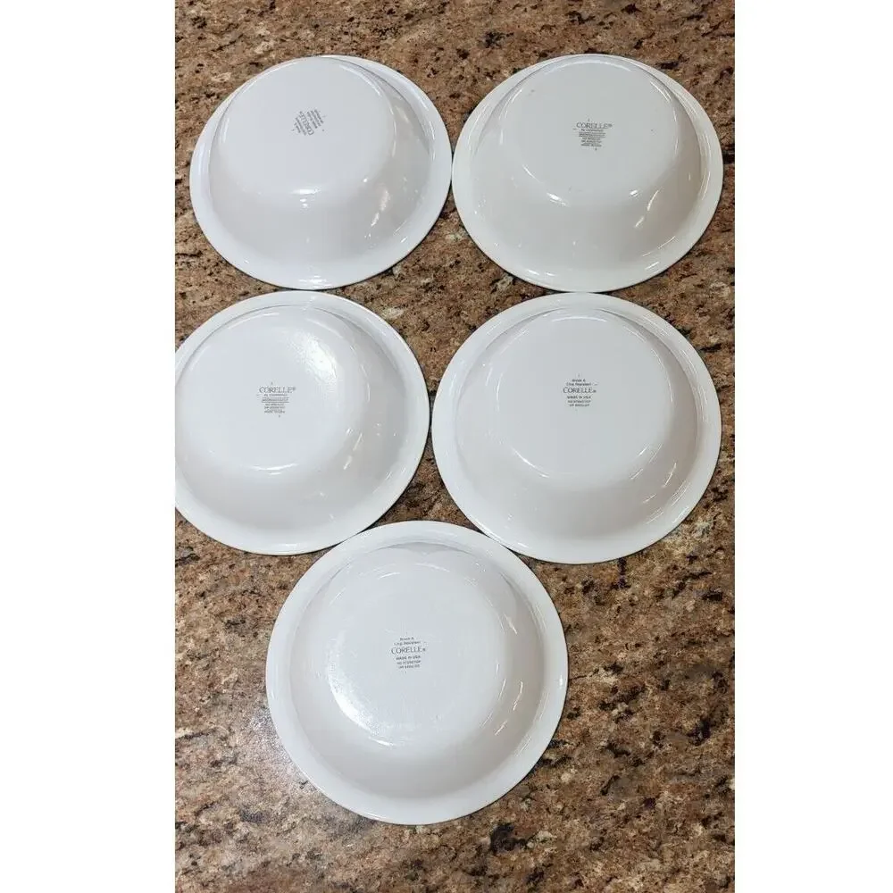 Set of 5: Corelle Callaway Ivy Soup Salad Bowls White Green Rim